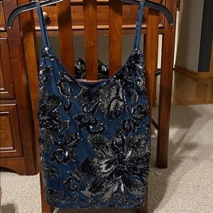 White House Black Market Blue and Black Sequin Camisole
